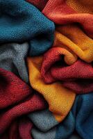 Colorful textile patterns showcasing vibrant fabric textures in a creative arrangement photo