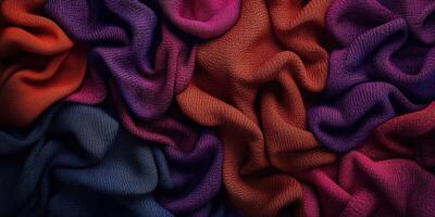 Colorful textiles displaying vivid hues and intricate textures in a creative fabric arrangement photo