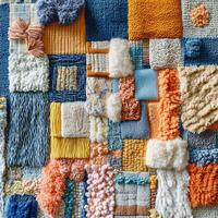 Vibrant textile collage showcasing various textures and colors in a modern artistic design photo