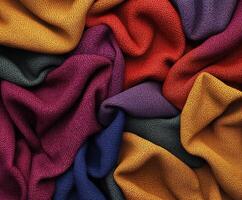 Colorful fabric textures create a vibrant display of woven patterns in warm and cool tones photo