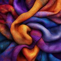 Textiles in vibrant hues create a stunning visual of intertwined fabrics showcasing artistic craftsmanship and color blending techniques photo