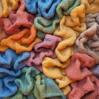 Vibrant knitted fabric in an array of colors displaying intricate textures and patterns, showcasing craftsmanship and creativity photo