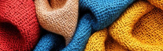 Vibrant colors of knitted fabric showcasing textures and patterns in intricate detail during daylight photo