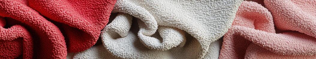 Soft and colorful towels arranged in a natural pattern, showcasing texture and warmth in a cozy bathroom setting photo