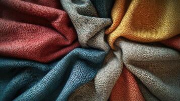 Colorful woven fabric showcasing vibrant textures and patterns in a circular arrangement photo
