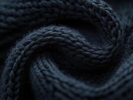 Soft texture of dark boucle fabric showcasing intricate weaving patterns in close-up detail photo