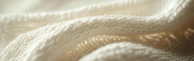 Boucle fabric draping softly in natural light showcases its unique texture and creamy color photo