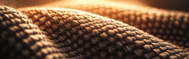 Soft and textured boucle fabric displaying intricate patterns and rich colors under warm lighting photo