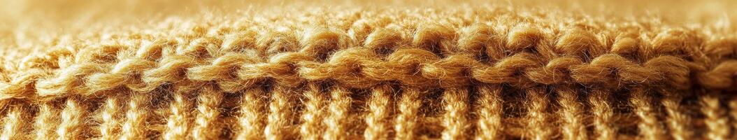 Woven fabric texture showcasing intricate boucle patterns in warm golden hues in a cozy textile workshop photo
