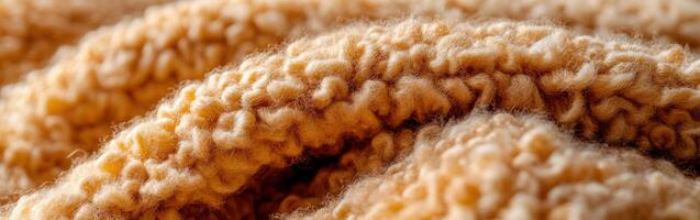 Close-up of soft boucle fabric showcasing unique texture and warm tones in a well-lit setting photo