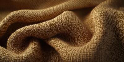 Soft boucle fabric in rich brown color with texture details showing folds and gentle curves in natural light photo