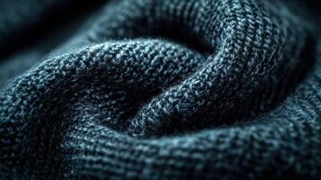 Textured boucle fabric showcasing intricate knit patterns in a deep navy hue perfect for cozy apparel and home decor photo