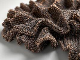 Intricate details of boucle fabric showcasing its textured elegance and unique ruffled design in soft brown tones photo