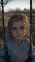 Young child on swing during late afternoon in a quiet playground with a serene atmosphere photo