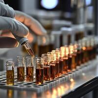 Laboratory technician preparing samples with pipette in a research facility focused on chemical analysis photo