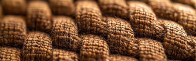 Detailed view of woven textile showcasing intricate patterns and textures in natural earthy tones photo