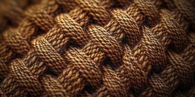 Textured brown woven fabric close-up highlighting handcrafted details and complexity of the design photo