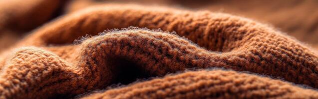 Soft, textured brown knit fabric drapes gracefully, showcasing warmth and comfort in natural light photo