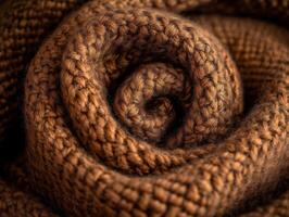 Cozy brown knitted fabric rolled neatly for warmth and style in autumn fashion decor photo