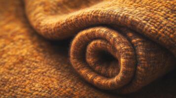 Warm and cozy rolled wool blanket showcasing rich texture and earthy tones for winter comfort photo