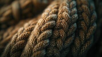 Textured brown knitted fabric close-up highlighting intricate braiding patterns in natural light photo