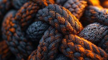 Textured fibers intertwine to create a visually stunning knot under warm light in a close-up view photo