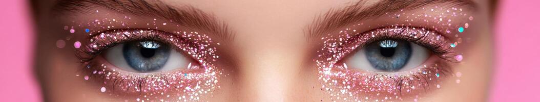 Glittery eyes with shimmering makeup create a dazzling look for a special occasion photo