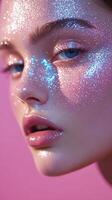 Creative use of glitter enhances beauty in a colorful portrait with shimmering highlights and vibrant reflections photo