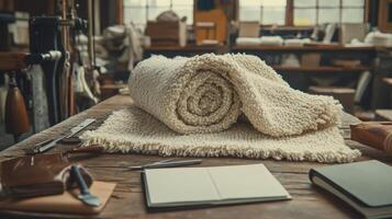 Explore the artistry of boucle fabric in a textile workshop during a quiet afternoon photo