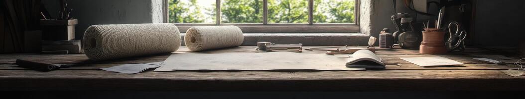 Crafting textiles with boucle fabric in a serene workshop by the window photo