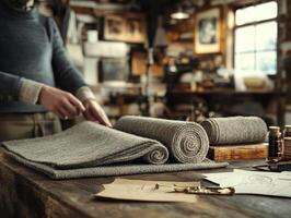 Exploring the texture and design of boucle fabric in a creative workshop photo