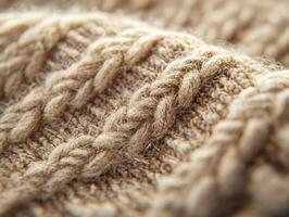 Textured boucle fabric with intricate patterns in a warm, natural tone photo