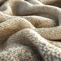 Textured boucle fabric displayed in soft folds highlights its unique patterns and warm tones, perfect for design accents photo