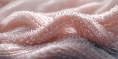 Boucle fabric texture showcasing soft pink waves and intricate patterns in close-up view photo