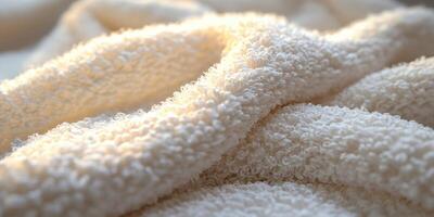 Soft and inviting boucle fabric texture in neutral tones for cozy decor or fashion applications photo