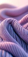 Boucle fabric texture in soft purple shades creates inviting, cozy atmosphere for textiles and fashion enthusiasts photo