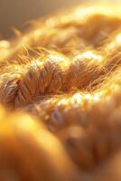 Boucle fabric texture showcasing intricate details in a warm lighting environment during the late afternoon photo