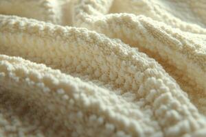 Boucle fabric texture showcasing soft, plush appearance with gentle curves and depth under natural light in a cozy setting photo