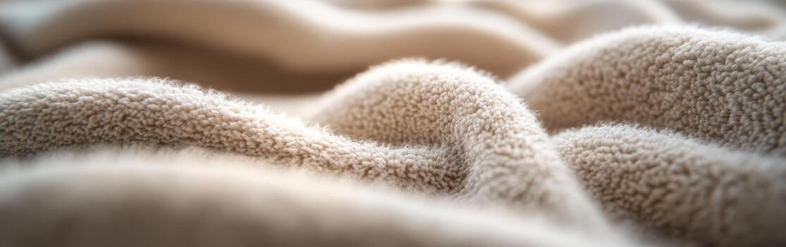 Soft beige boucle fabric texture showcasing elegant waves and layers under natural light photo