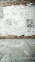 Urban art captured on a textured wall with graffiti in a wide-open warehouse space during daylight hours photo