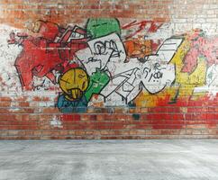 Colorful graffiti mural adorns a brick wall in an urban setting showcasing artistic expression and creativity photo