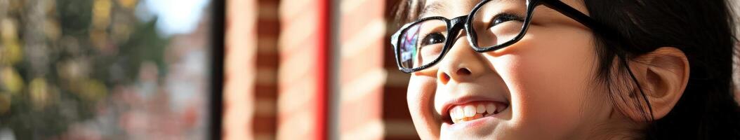 A girl with glasses on smiling photo