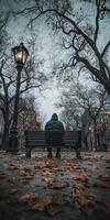 A person sitting on a bench in a park photo
