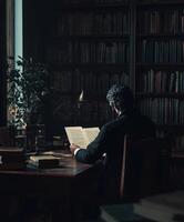 Man reading in library photo