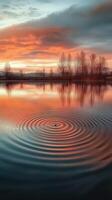 A lake with ripples and a sunset photo