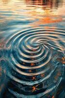 A circular ripple in the water at sunset photo