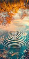 A circular ripple in the water with trees in the background photo