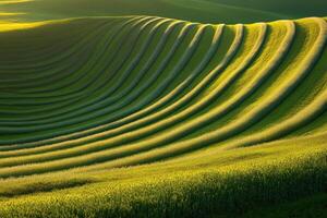 A green field with waves of grass photo