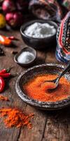 Spices and spices on a wooden table photo