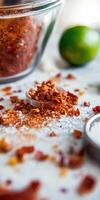 Enjoying flavorful tajin seasoning with zesty lime for culinary adventures in the kitchen photo